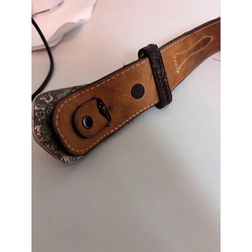 Justin Belt Women 34 Brown Good Genuine Lizard Western Floral‎ Engraved Buckle
